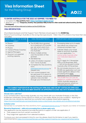 AO22 Visa Information Sheet